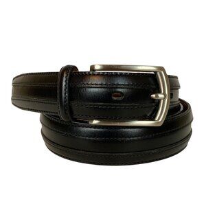 Johnston & Murphy Double Calf Belt Black Stitched Leather Size 44 Nickel Buckle